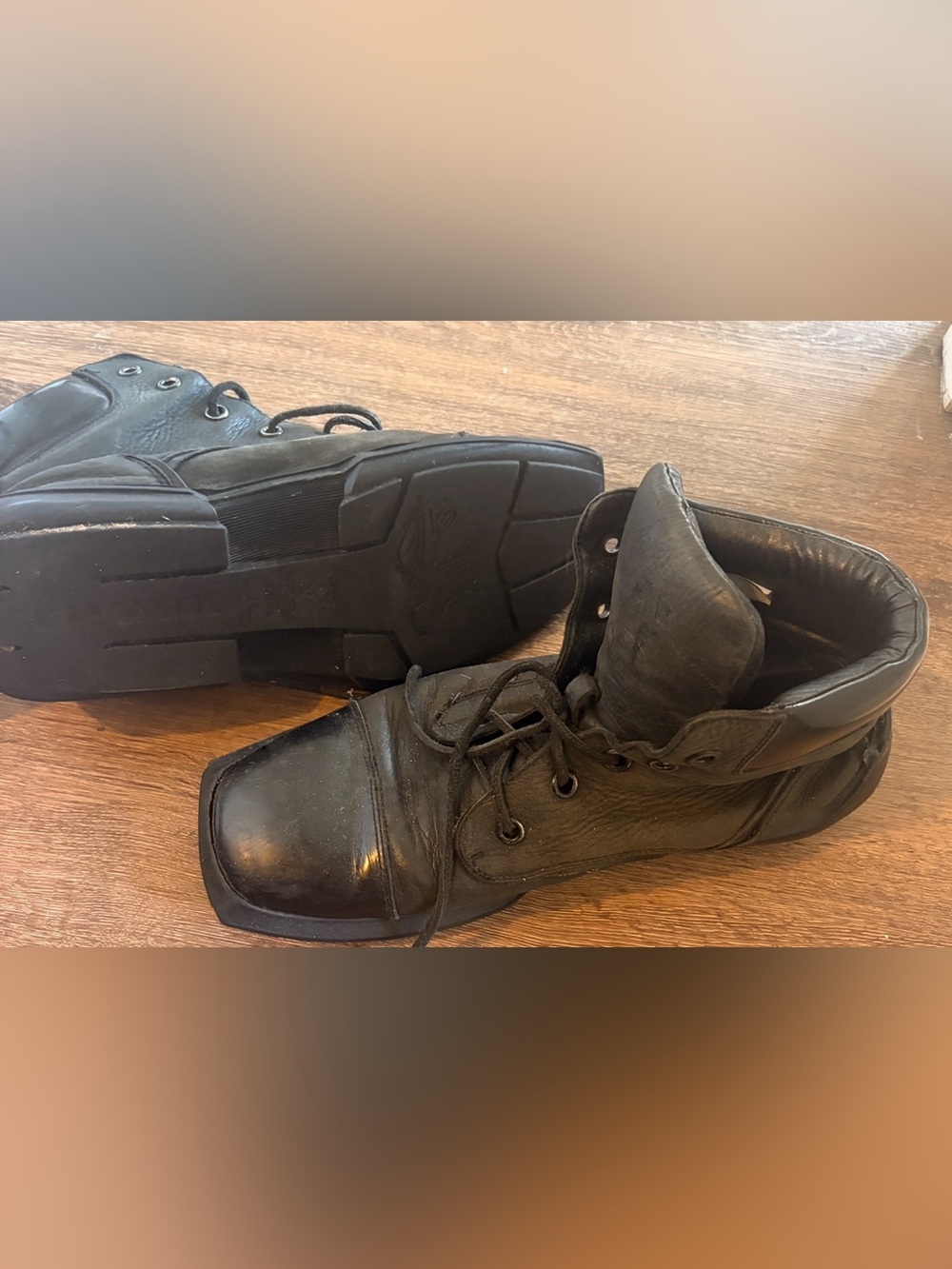 John Fluevog Black Leather Square-Toe Lace-Up Boots FUTURE ANGEL